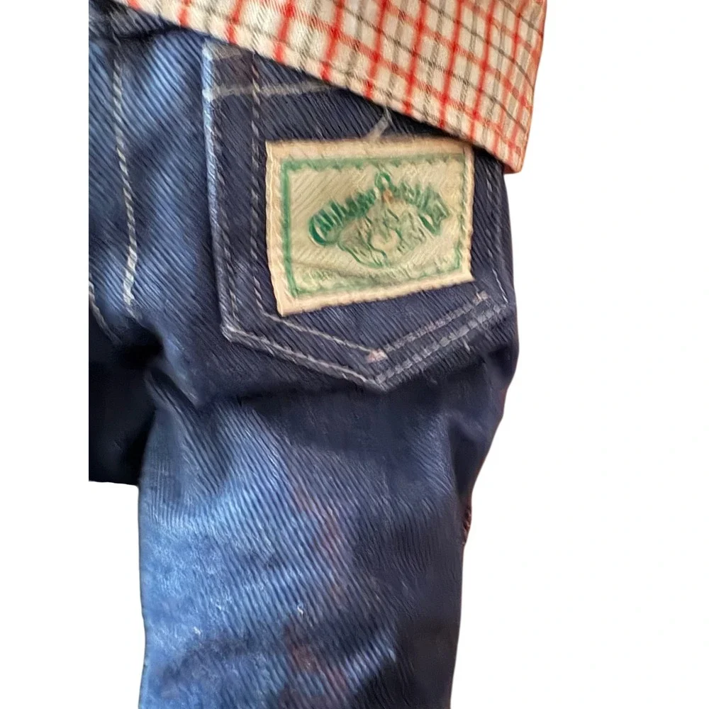 Vintage 1982‎ Cabbage Patch Kids Boy Doll Red Yarn Hair Plaid Shirt Denim Jeans